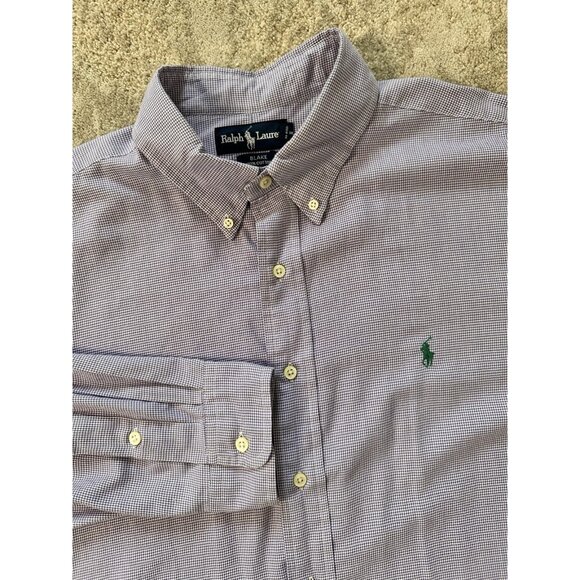 Ralph Lauren Blake Shirt Men Big Tall Size 2XL Purple, White Check Long Sleeve - Picture 1 of 8